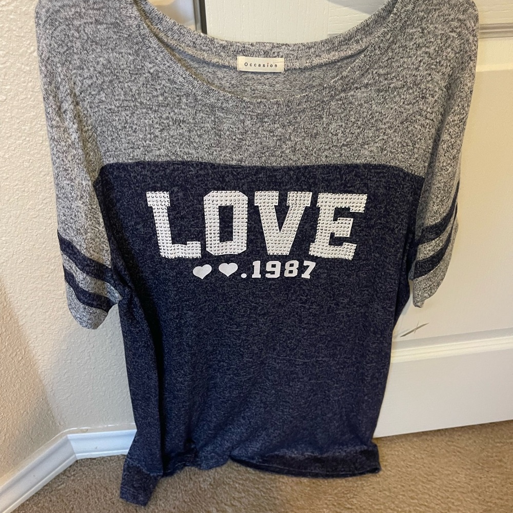Occasion Gray and Navy Love Top